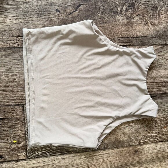 E FAN Medium Women's Taupe Tank Top Buttery Soft High Neck Cropped - Picture 11 of 12